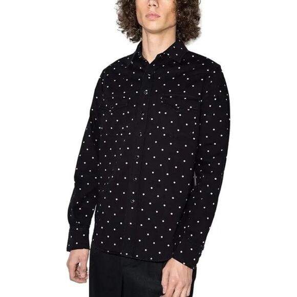 NWOT SAINT LAURENT Shirt Men XL Polka-Dot Black White Western Snaps Long-Sleeve